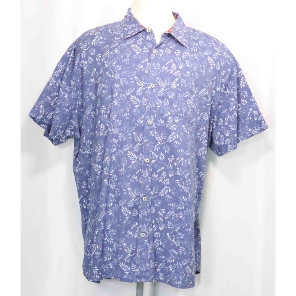 Carbon 2 Cobalt Blue Cotton Linen Floral Collared‎ S/S Button-Up Shirt Mens 2XL